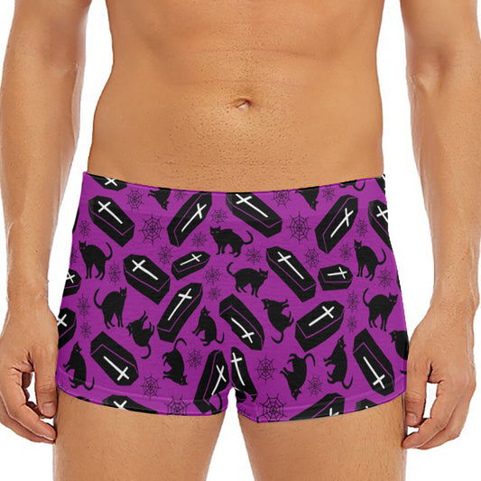 Purple Halloween Coffin Pattern Print Men's Short Boxer Briefs