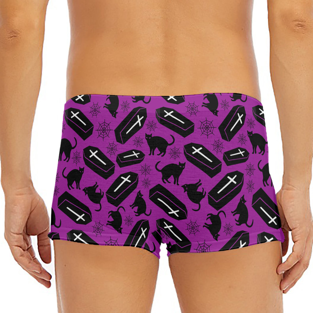 Purple Halloween Coffin Pattern Print Men's Short Boxer Briefs