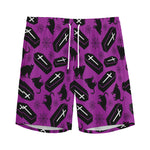 Purple Halloween Coffin Pattern Print Men's Sports Shorts