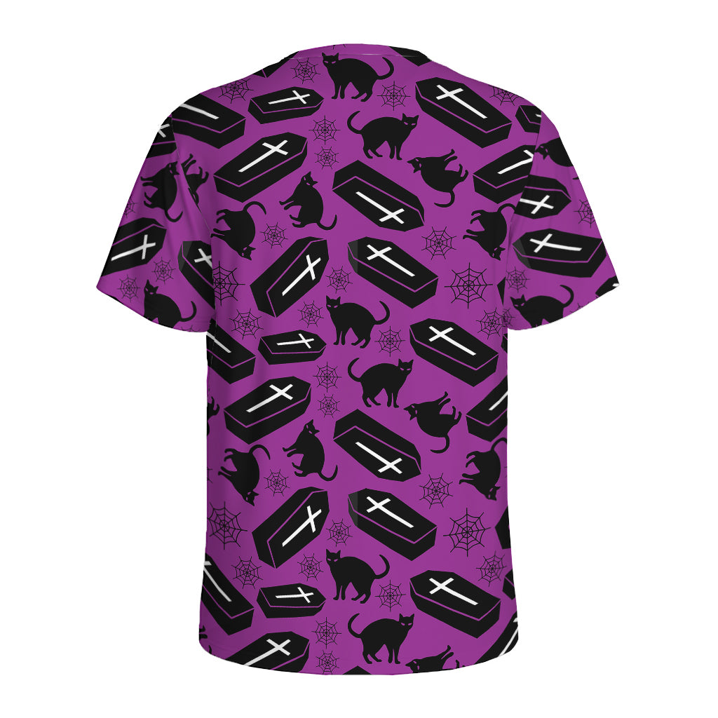 Purple Halloween Coffin Pattern Print Men's Sports T-Shirt