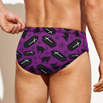 Purple Halloween Coffin Pattern Print Men's Swim Briefs