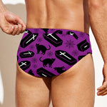 Purple Halloween Coffin Pattern Print Men's Swim Briefs