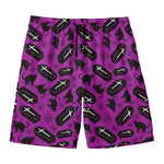 Purple Halloween Coffin Pattern Print Men's Swim Trunks