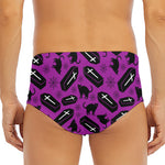 Purple Halloween Coffin Pattern Print Men's Triangle Swim Briefs