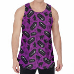 Purple Halloween Coffin Pattern Print Men's Velvet Tank Top