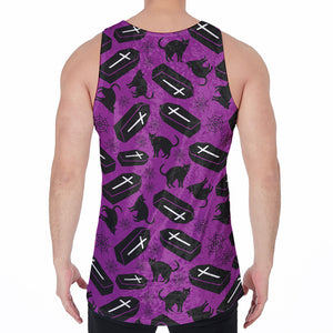 Purple Halloween Coffin Pattern Print Men's Velvet Tank Top