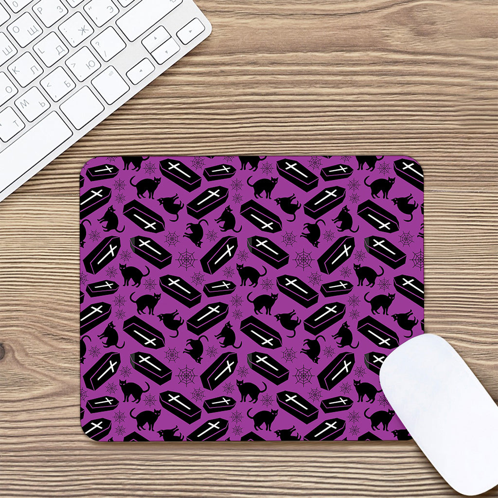 Purple Halloween Coffin Pattern Print Mouse Pad