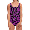 Purple Halloween Coffin Pattern Print One Piece Swimsuit