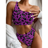 Purple Halloween Coffin Pattern Print One Shoulder Bikini Top