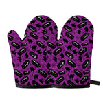 Purple Halloween Coffin Pattern Print Oven Mitts