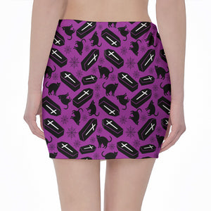 Purple Halloween Coffin Pattern Print Pencil Mini Skirt