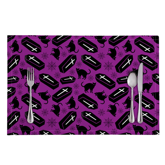 Purple Halloween Coffin Pattern Print Placemat