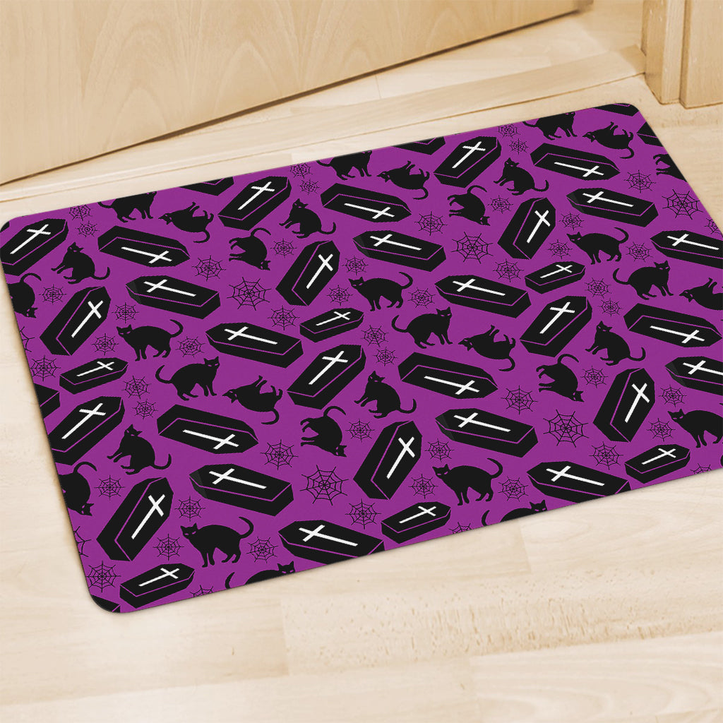Purple Halloween Coffin Pattern Print Polyester Doormat