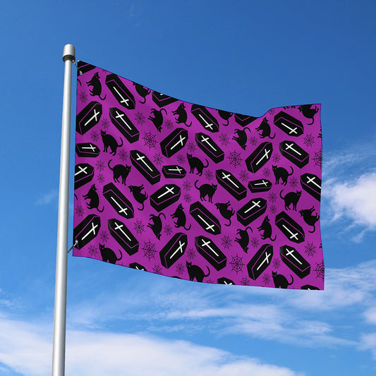 Purple Halloween Coffin Pattern Print Polyester Flag