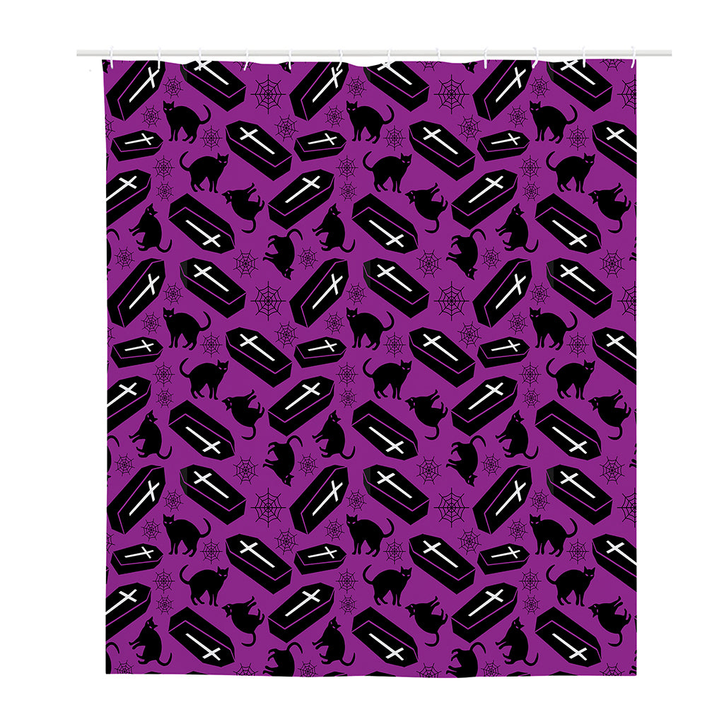 Purple Halloween Coffin Pattern Print Polyester Shower Curtain