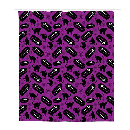 Purple Halloween Coffin Pattern Print Polyester Shower Curtain