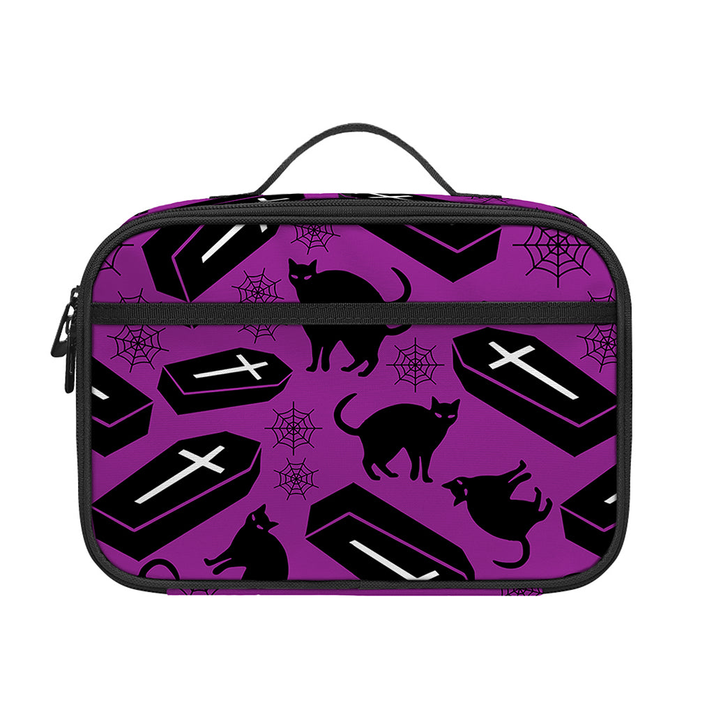 Purple Halloween Coffin Pattern Print Portable Lunch Bag
