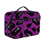 Purple Halloween Coffin Pattern Print Portable Lunch Bag