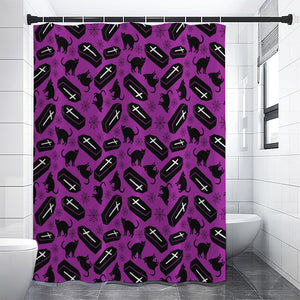 Purple Halloween Coffin Pattern Print Premium Shower Curtain