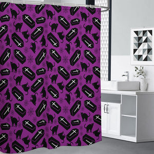 Purple Halloween Coffin Pattern Print Premium Shower Curtain