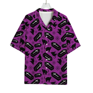 Purple Halloween Coffin Pattern Print Rayon Hawaiian Shirt