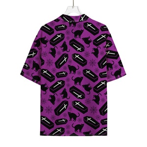 Purple Halloween Coffin Pattern Print Rayon Hawaiian Shirt