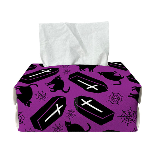 Purple Halloween Coffin Pattern Print Rectangle Tissue Box Cover