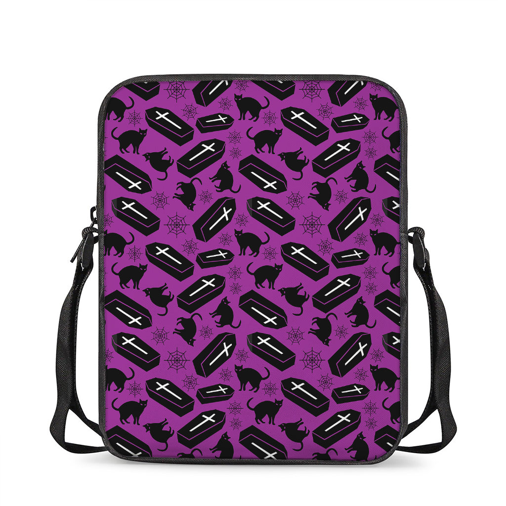 Purple Halloween Coffin Pattern Print Rectangular Crossbody Bag