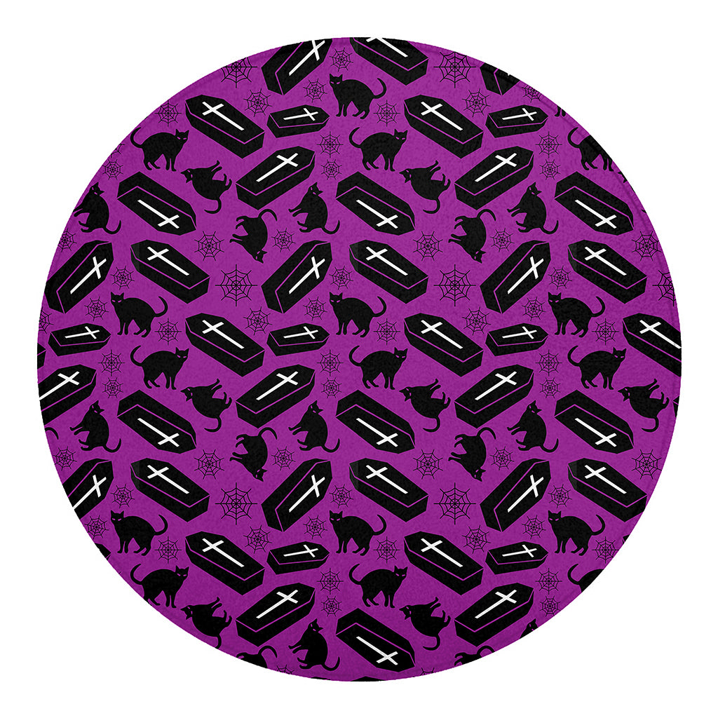 Purple Halloween Coffin Pattern Print Round Blanket