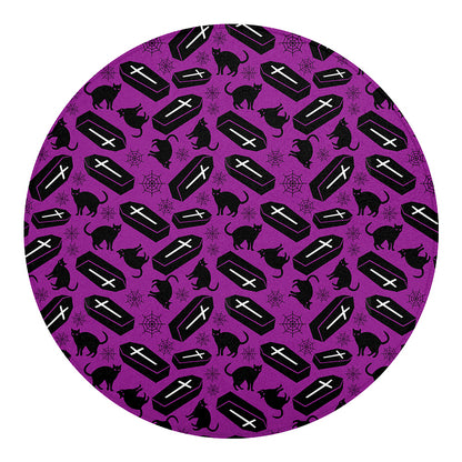 Purple Halloween Coffin Pattern Print Round Blanket