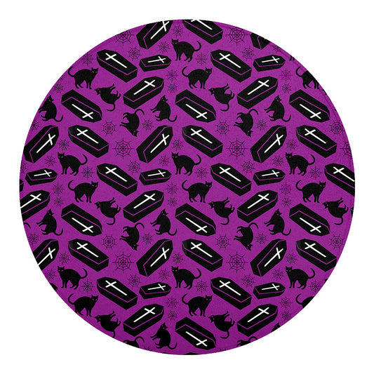 Purple Halloween Coffin Pattern Print Round Blanket