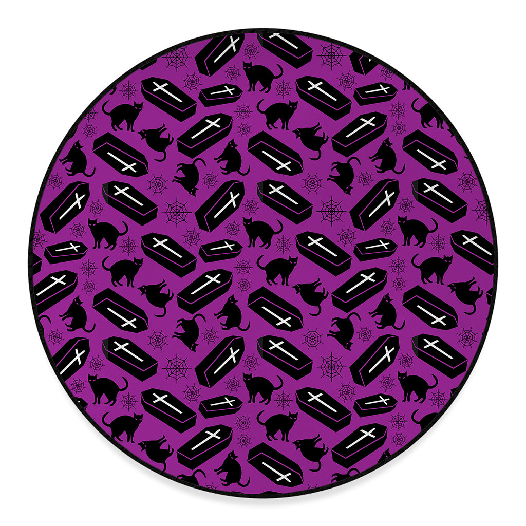 Purple Halloween Coffin Pattern Print Round Floor Mat
