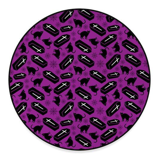 Purple Halloween Coffin Pattern Print Round Floor Mat