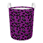 Purple Halloween Coffin Pattern Print Round Laundry Basket