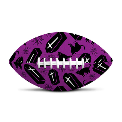 Purple Halloween Coffin Pattern Print Rugby Ball