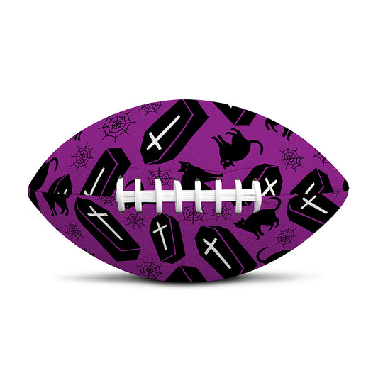 Purple Halloween Coffin Pattern Print Rugby Ball