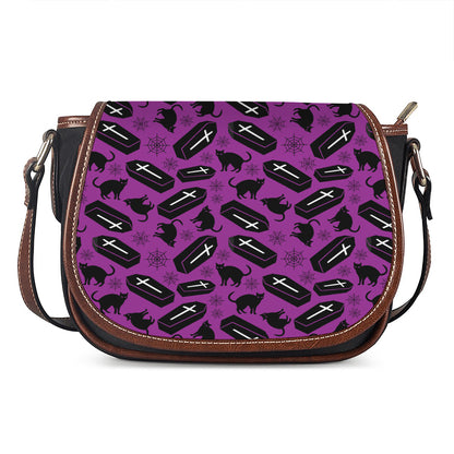 Purple Halloween Coffin Pattern Print Saddle Bag
