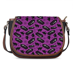 Purple Halloween Coffin Pattern Print Saddle Bag