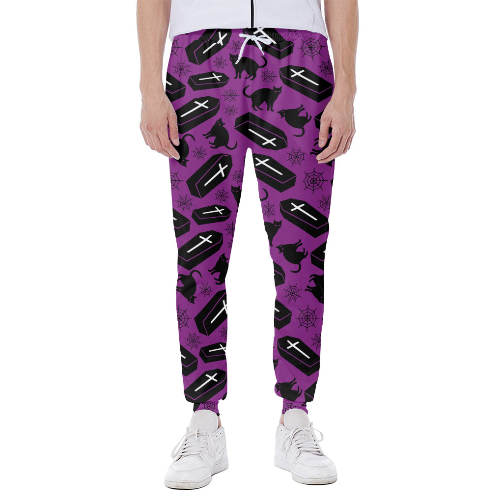 Purple Halloween Coffin Pattern Print Scuba Joggers