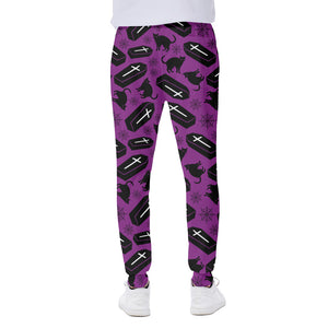 Purple Halloween Coffin Pattern Print Scuba Joggers