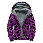 Purple Halloween Coffin Pattern Print Sherpa Lined Zip Up Hoodie