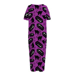 Purple Halloween Coffin Pattern Print Short Sleeve Long Nightdress