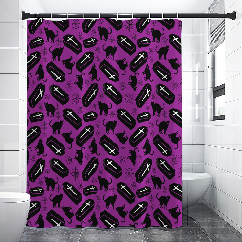 Purple Halloween Coffin Pattern Print Shower Curtain