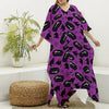 Purple Halloween Coffin Pattern Print Silk V-Neck Kaftan Dress