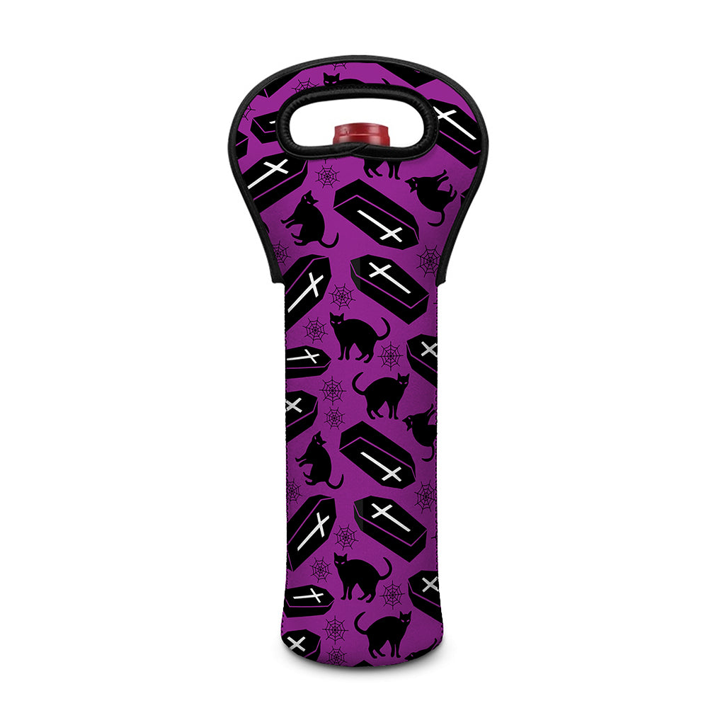 Purple Halloween Coffin Pattern Print Single Neoprene Wine Tote