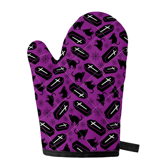 Purple Halloween Coffin Pattern Print Single Oven Mitt
