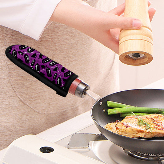Purple Halloween Coffin Pattern Print Skillet Handle Cover