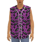 Purple Halloween Coffin Pattern Print Sleeveless Baseball Jersey