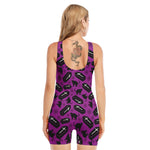 Purple Halloween Coffin Pattern Print Sleeveless One Piece Swimsuit