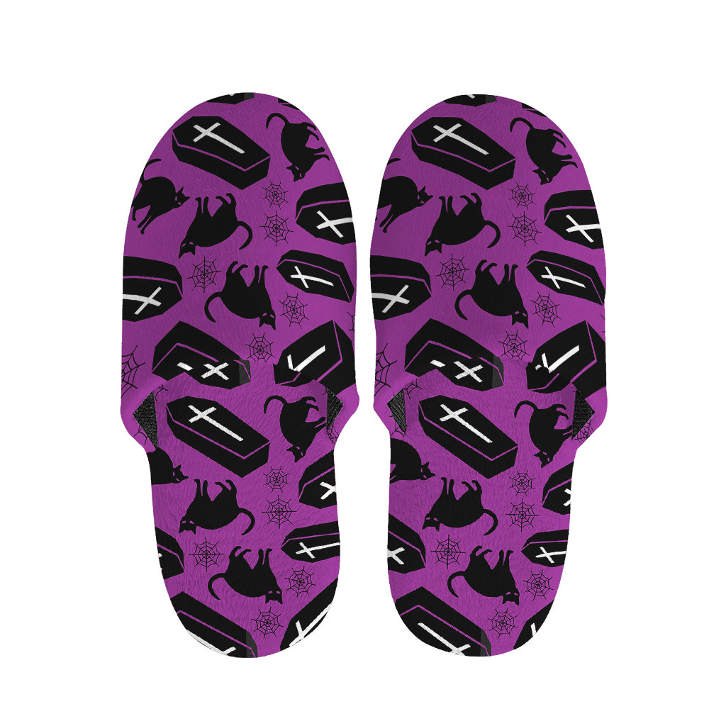 Purple Halloween Coffin Pattern Print Slippers